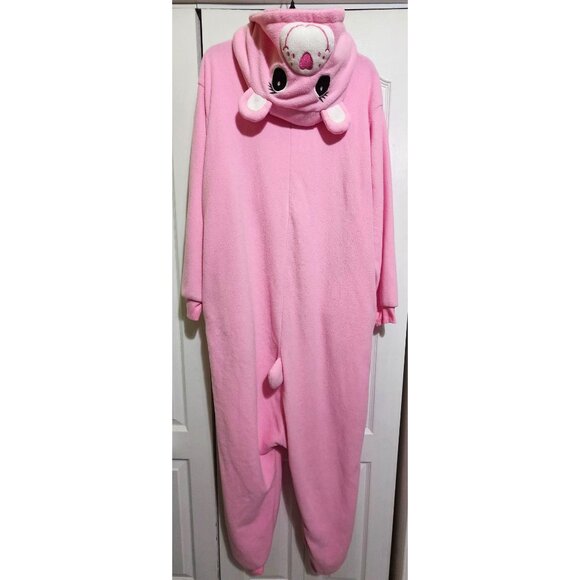 Cheer Care Bear Kigurumi Adult Fleece Hooded Onesie Pajamas Costume Pink Rainbow - Picture 6 of 9